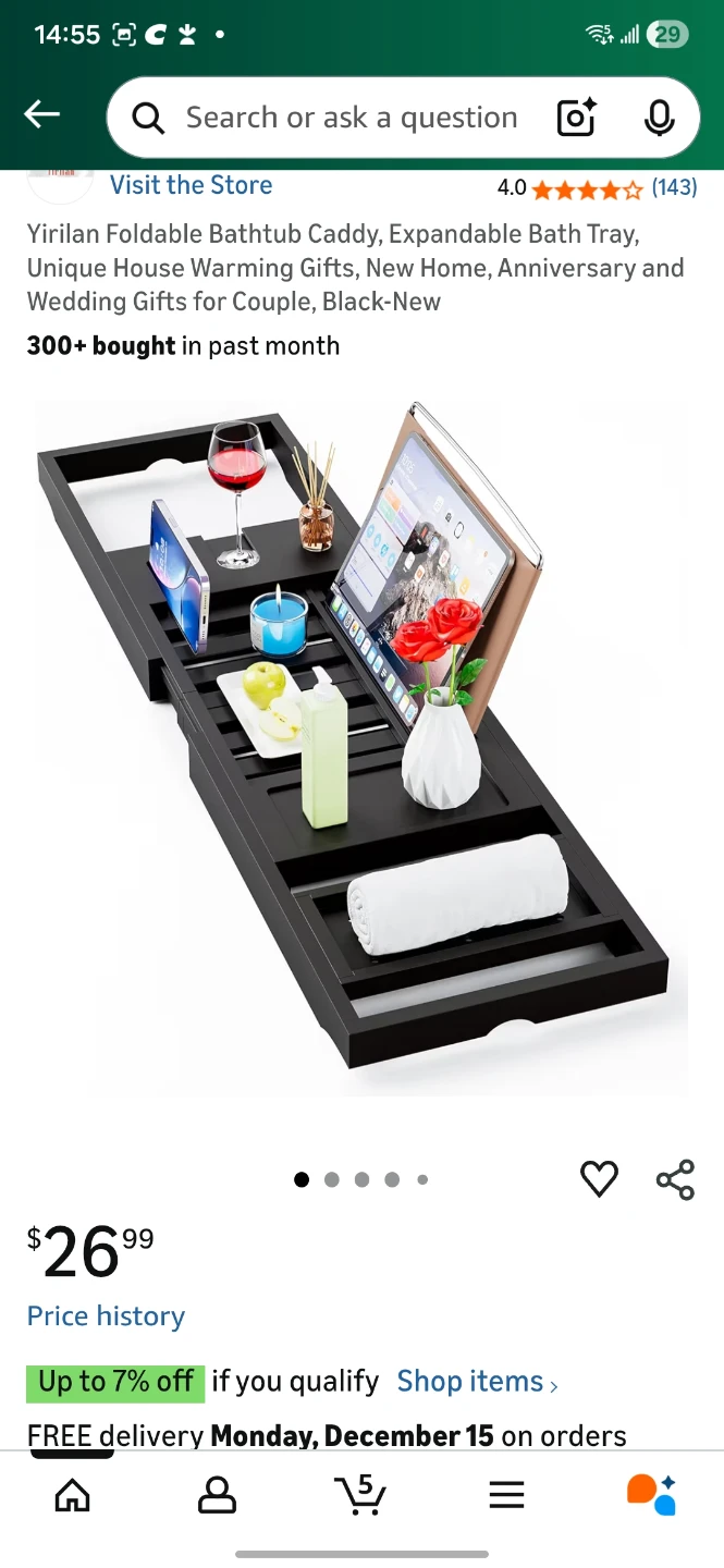 Yirilan Foldable Bathtub Caddy - Expandable Bath Tray