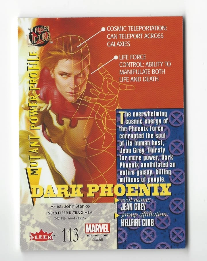 2018 Fleer Ultra X-Men Trading Card Villains #113 Dark Phoenix - photo 2