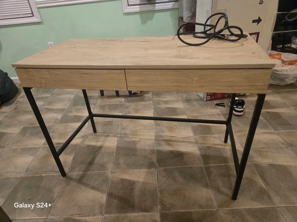 Wooden Desk with Drawers and Power Outlet image indicator(3)