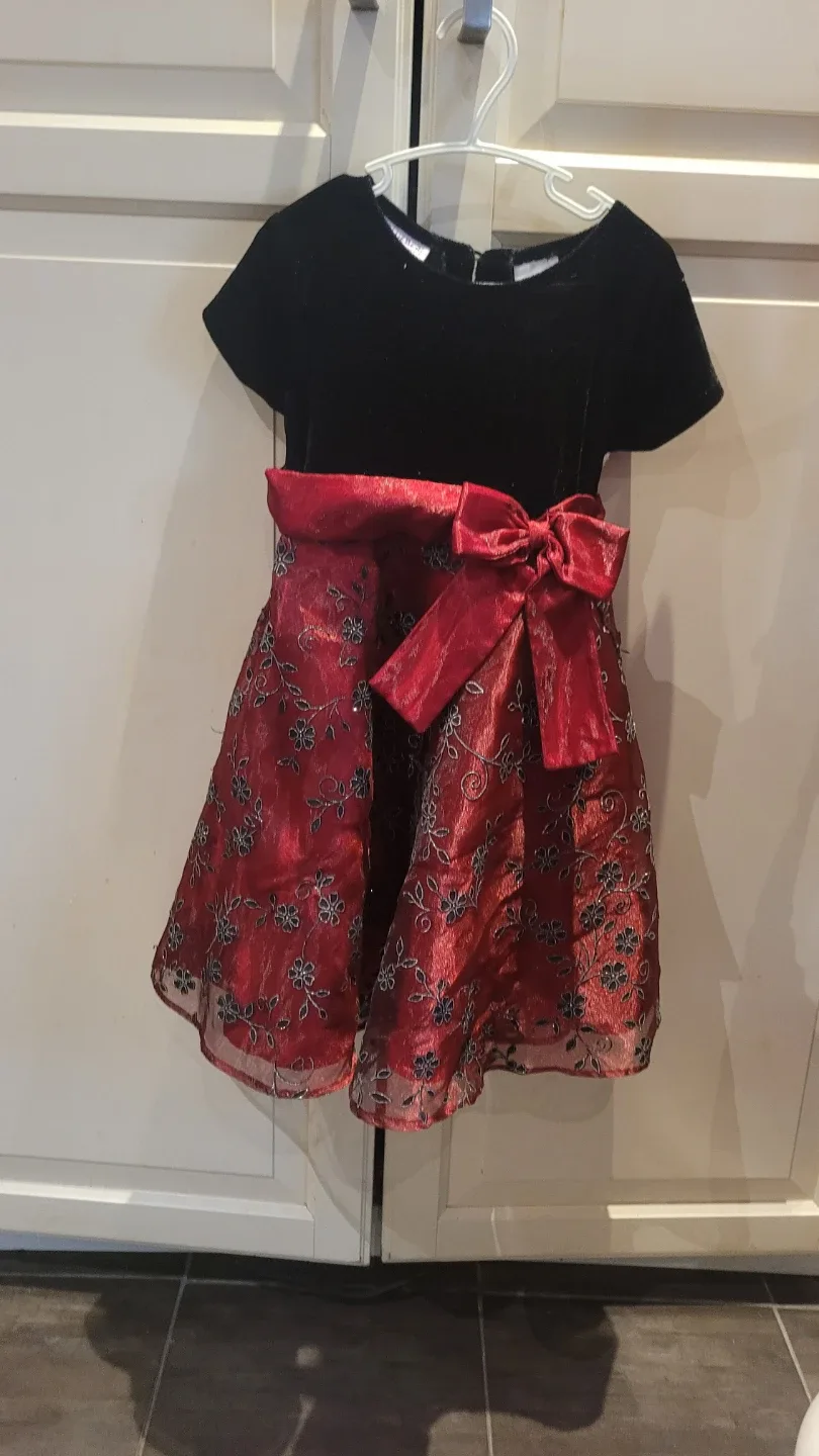 Girls Black Velvet & Red Dress