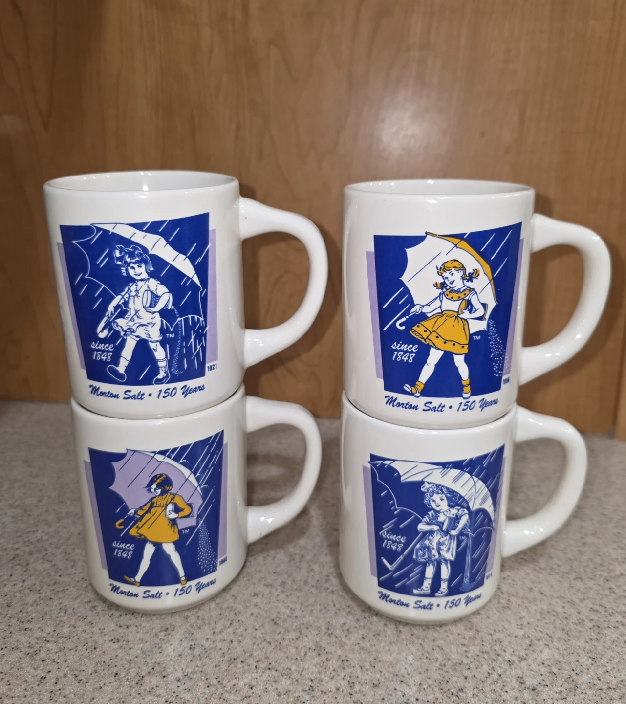 4 Vintage Morton Salt 150 Years Anniversary Mugs