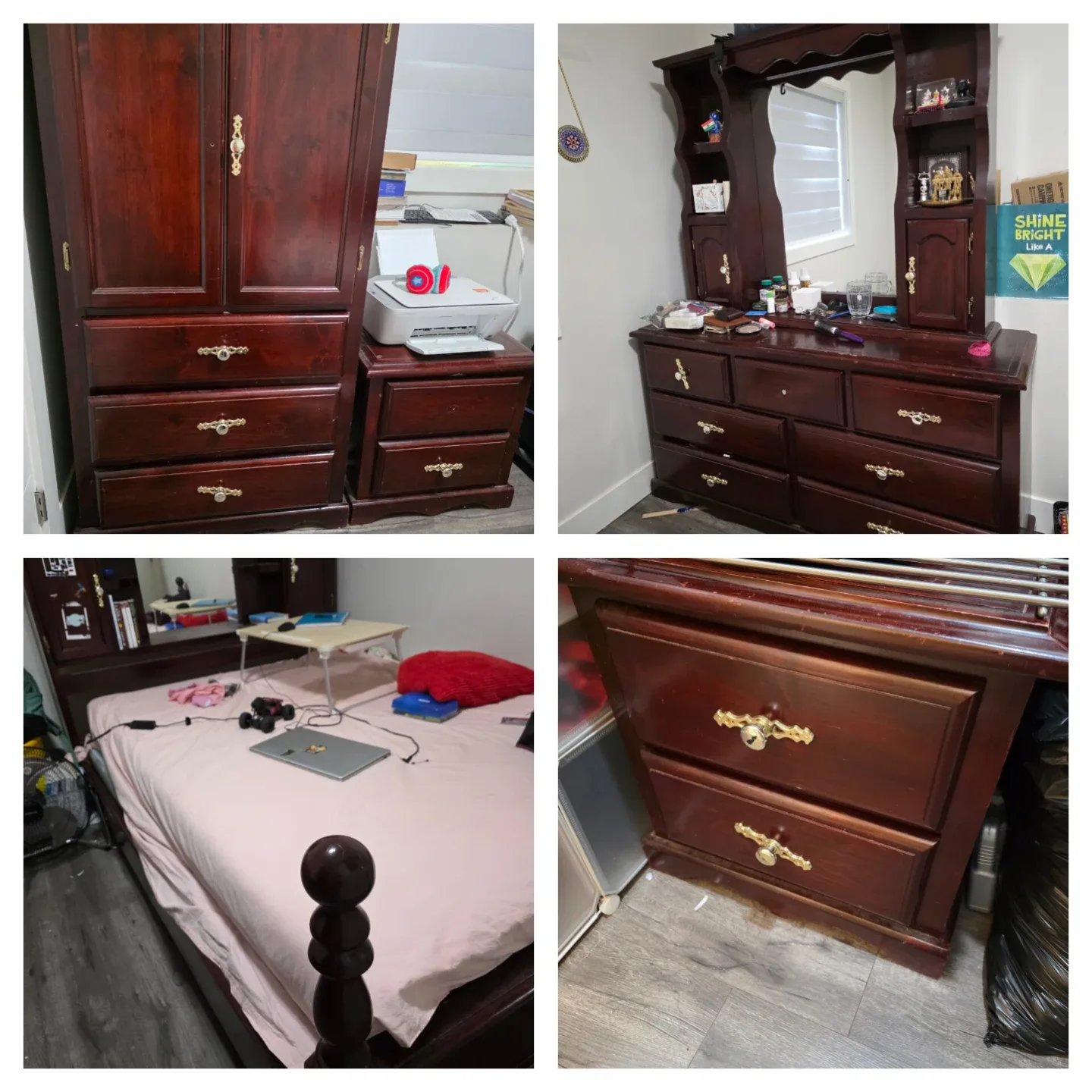 Bedroom Set - Bed, Dresser, Wardrobe, Nightstand