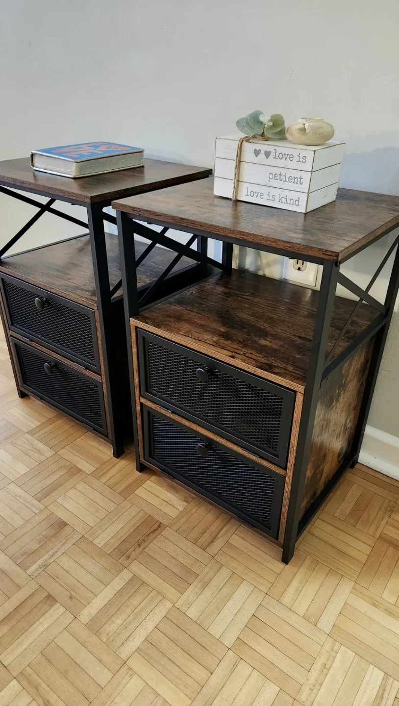 Rustic Brown Nightstands w/ Storage set * 2 pcs new