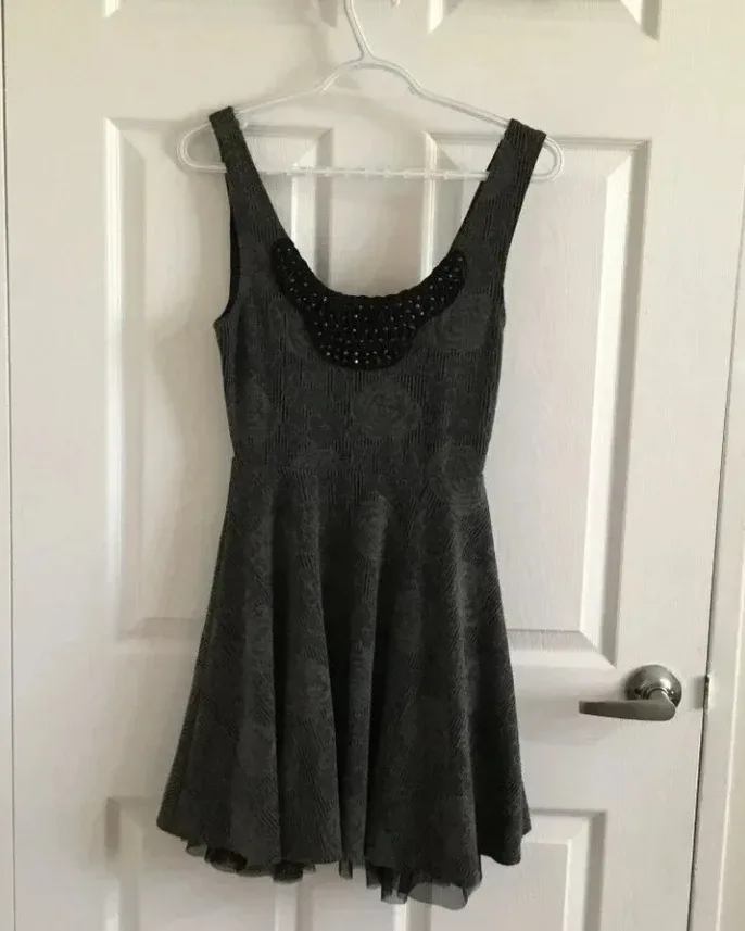 Free People Mini Dress  XS  Floral Gray Black  Bohemian
