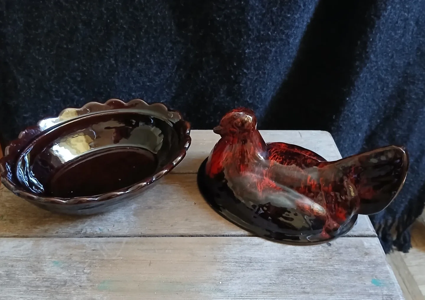 Vintage glazed pottery Chicken on Nest Dish image indicator(2)