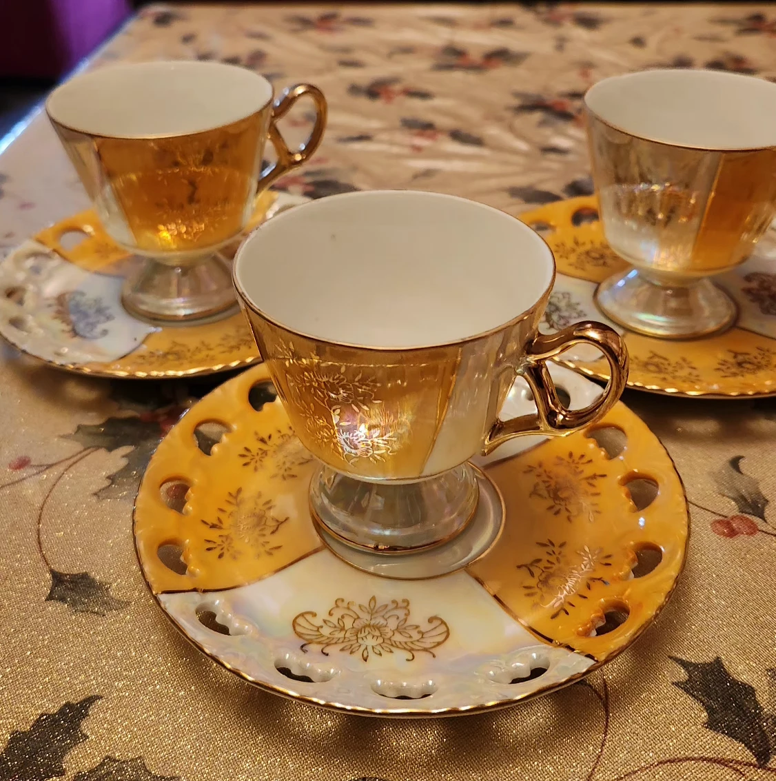 Vintage Yellow & Gold Tea Cup Set
