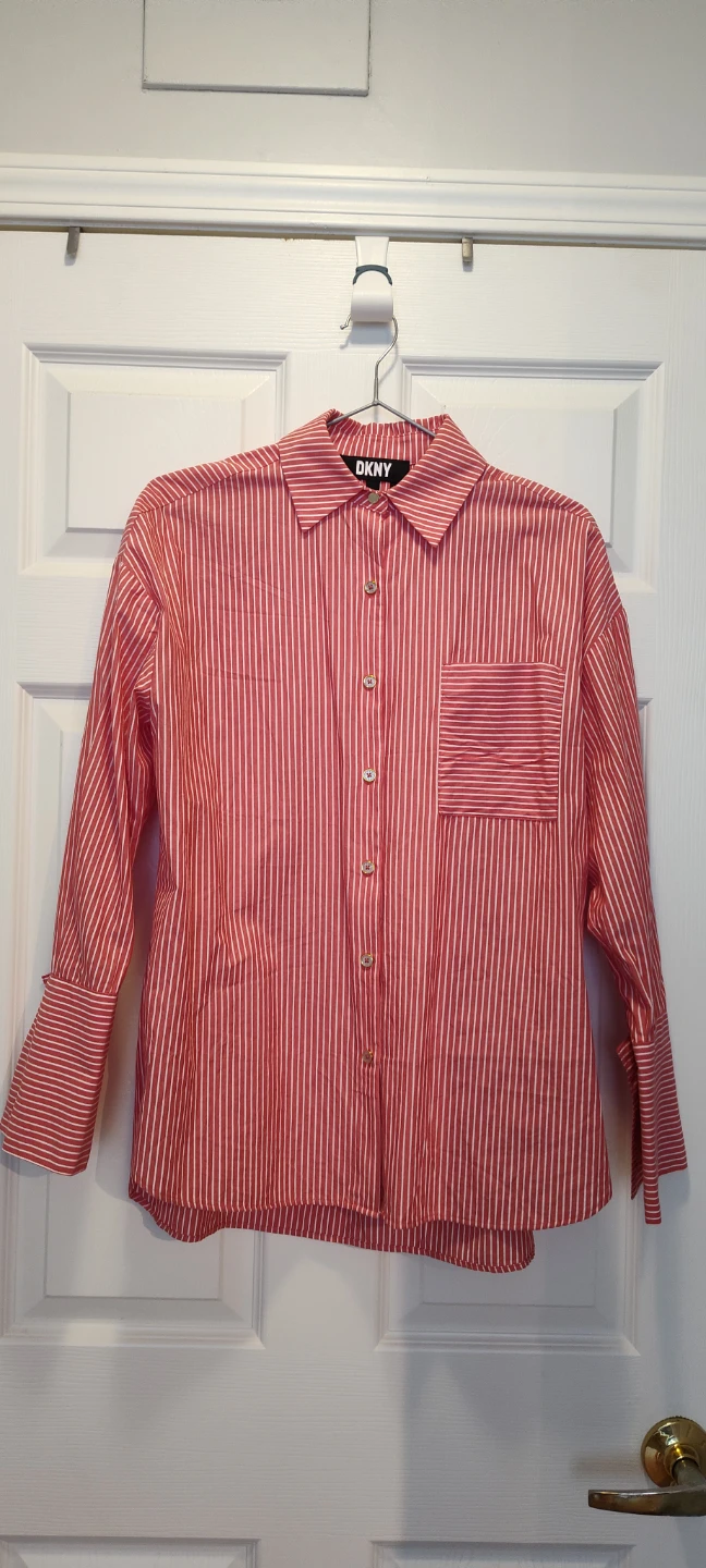 DKNY Red & White Striped Blouse