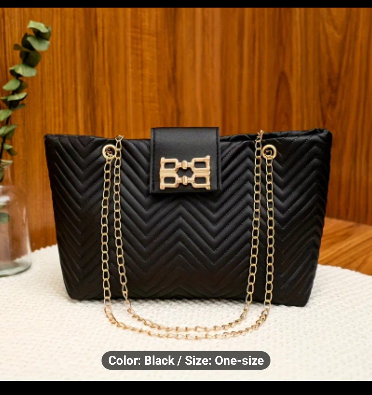 Black Chevron Chain Shoulder Bag - One Size - photo 2