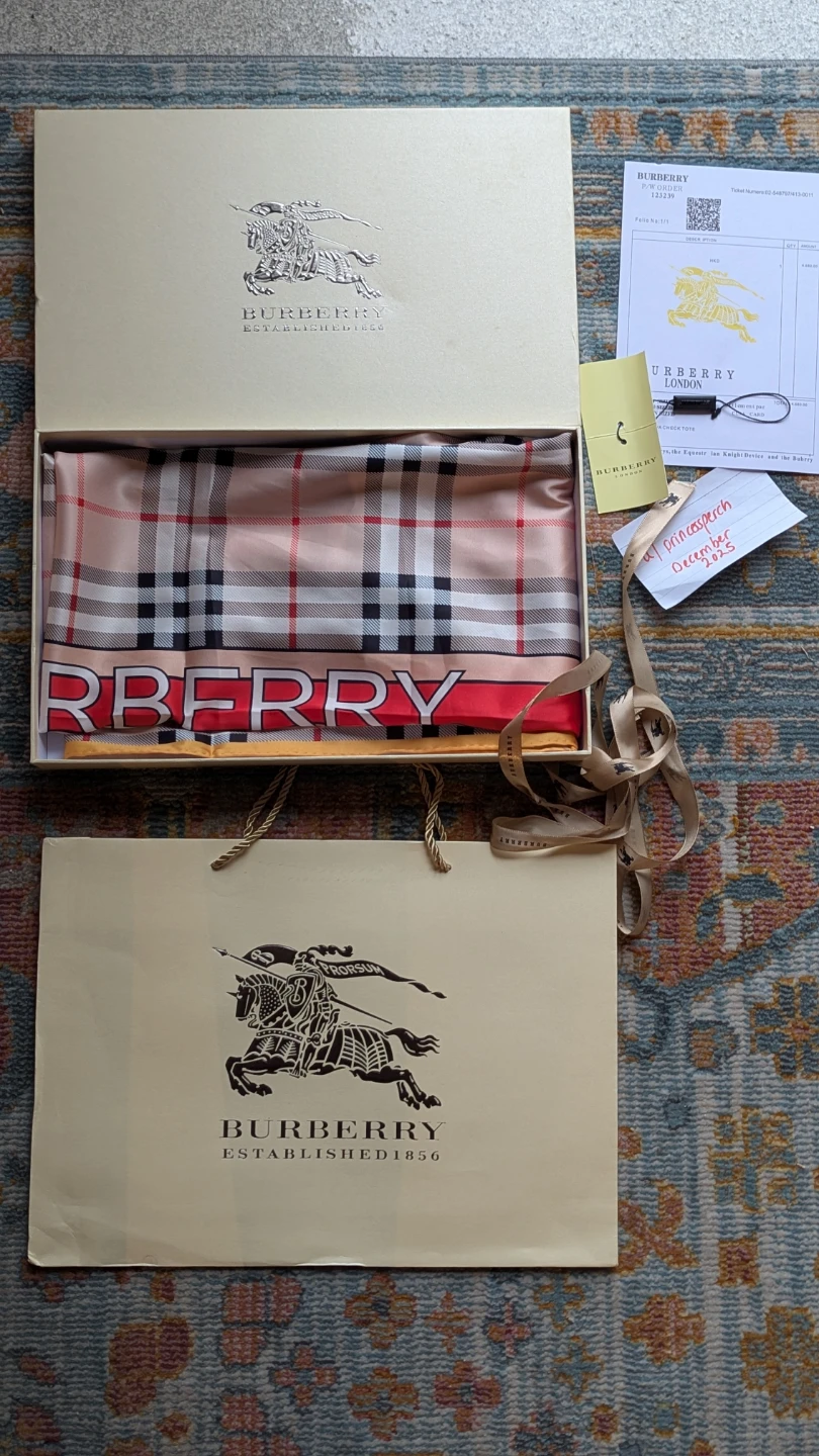 Burberry Silk Scarf w/ Box and Gift Bag