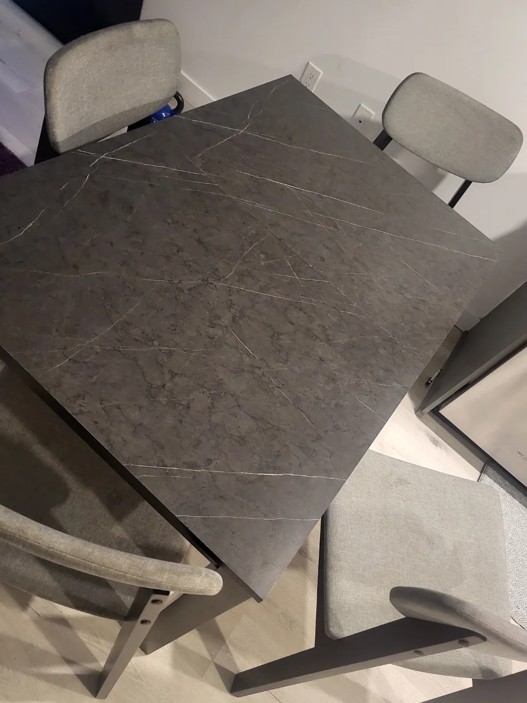 Structube Marble Top Dining Table and chairs. Extendable