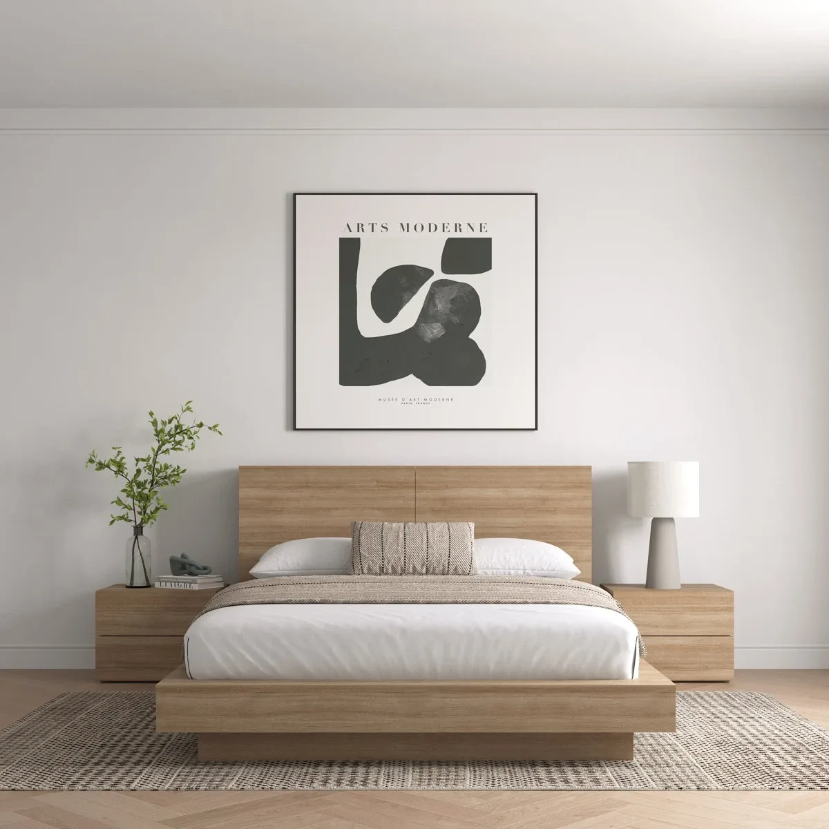 Modern Platform Bed Frame with Nightstands - Queen Size