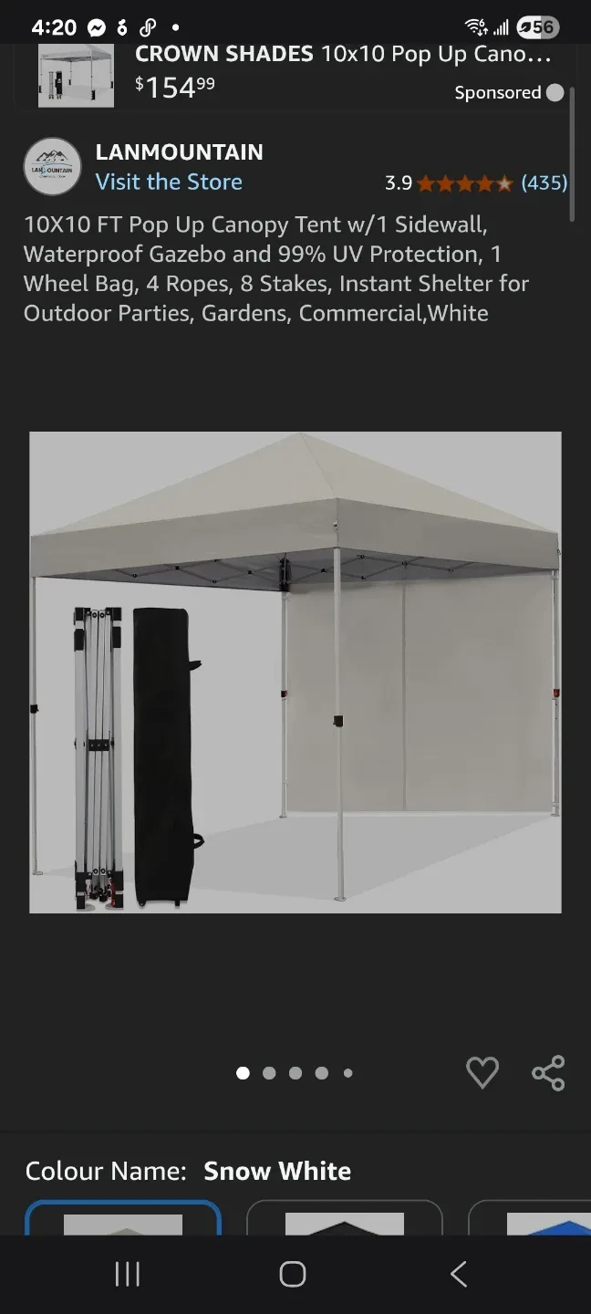 10X10 FT Pop Up Canopy Tent w/1 Sidewall