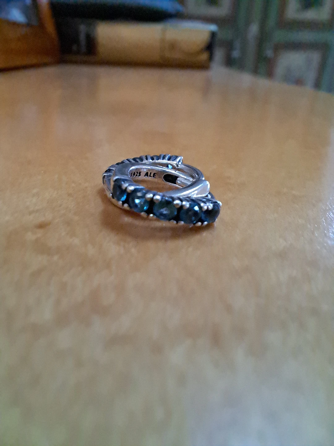 Pandora Silver Hoop Earrings with Blue Stones - photo 2