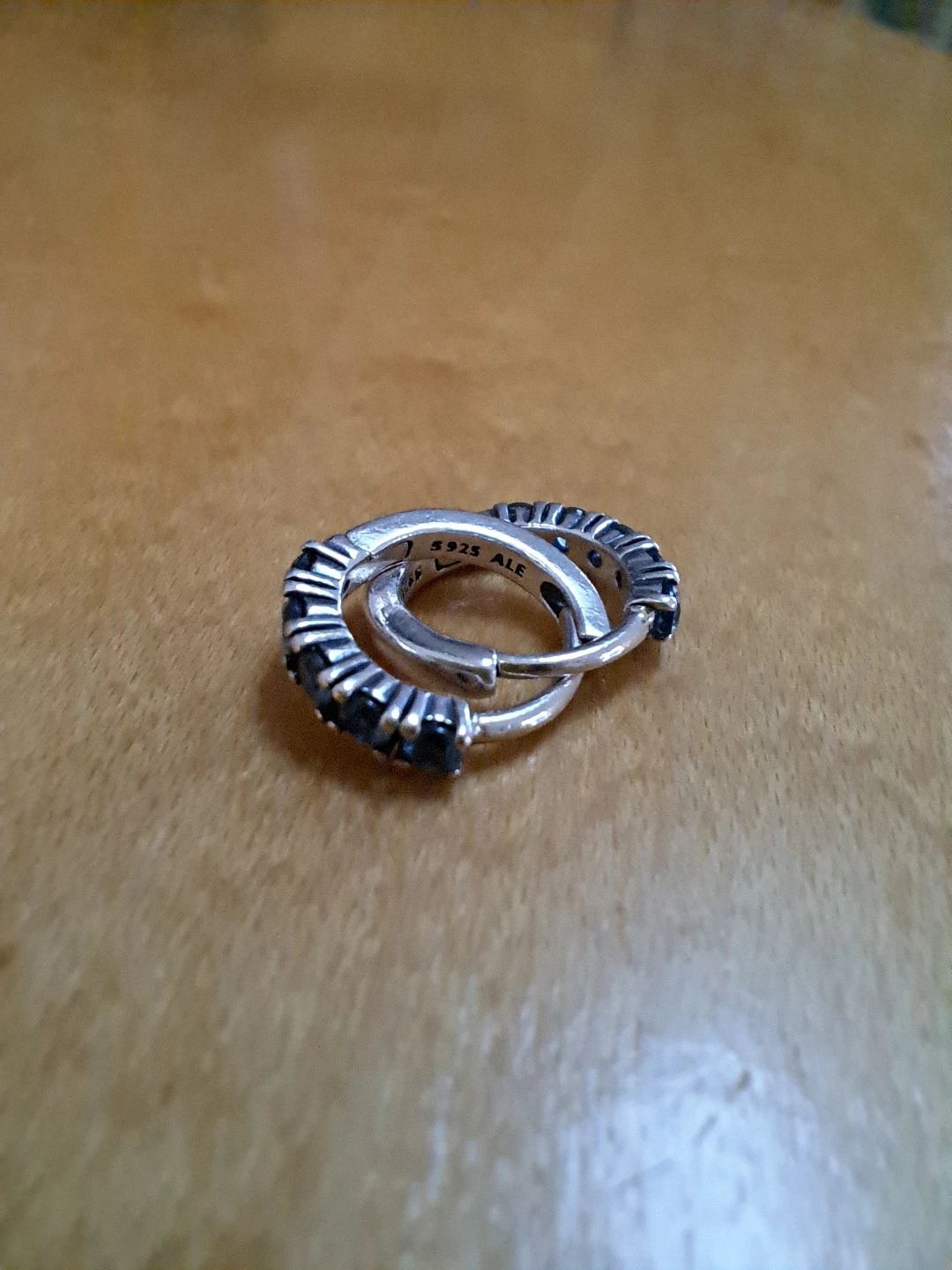 Pandora Silver Hoop Earrings with Blue Stones - photo 3