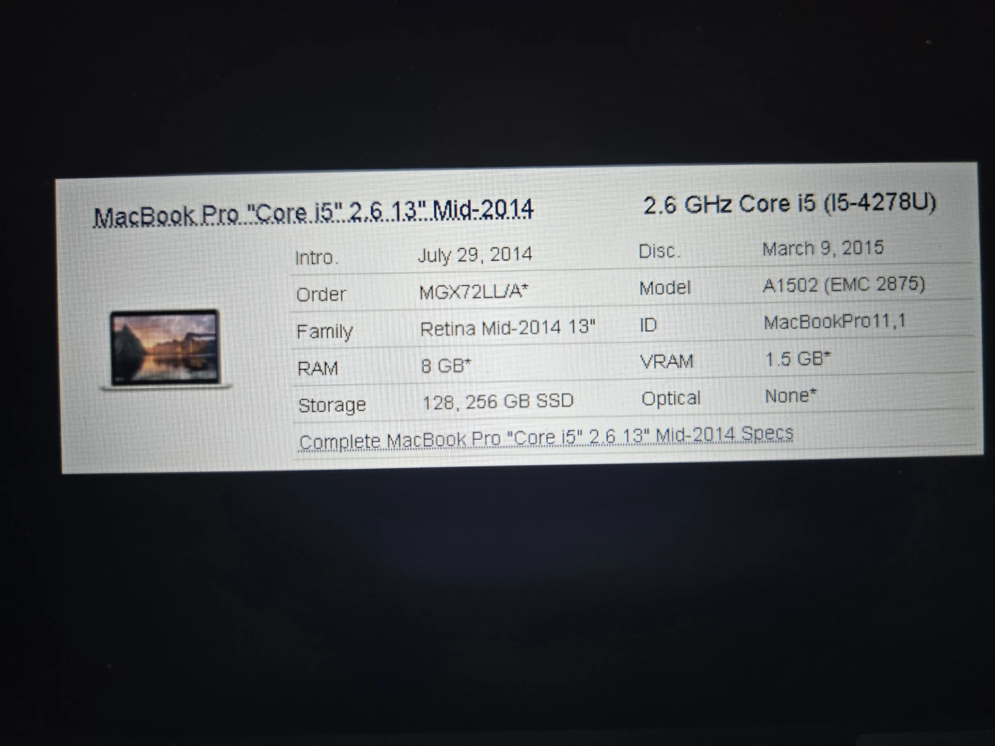 Apple MacBook Pro 2.6 GHz Core i5 Mid-2014 - photo 3
