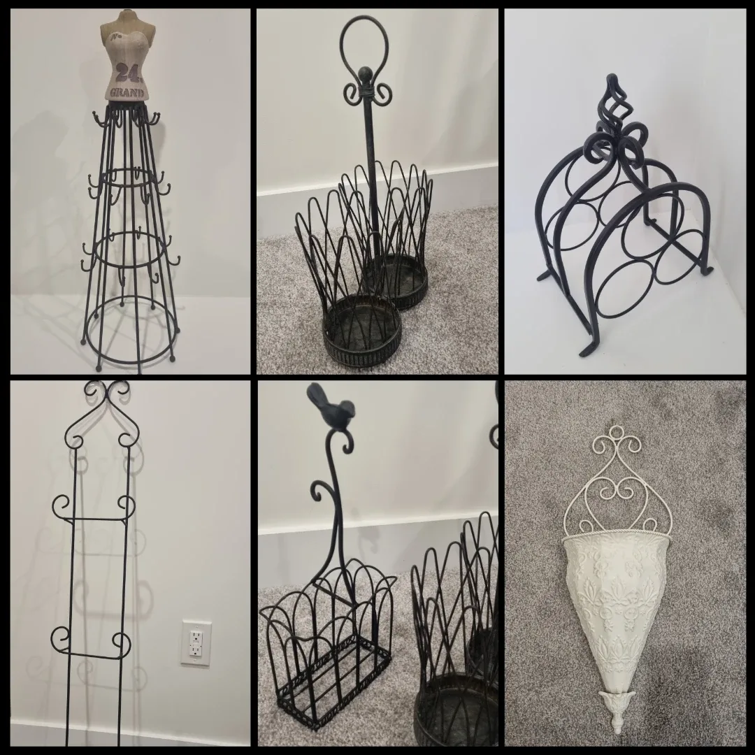 8 Metal deco lot/Jewelry Holders, bottle holders..