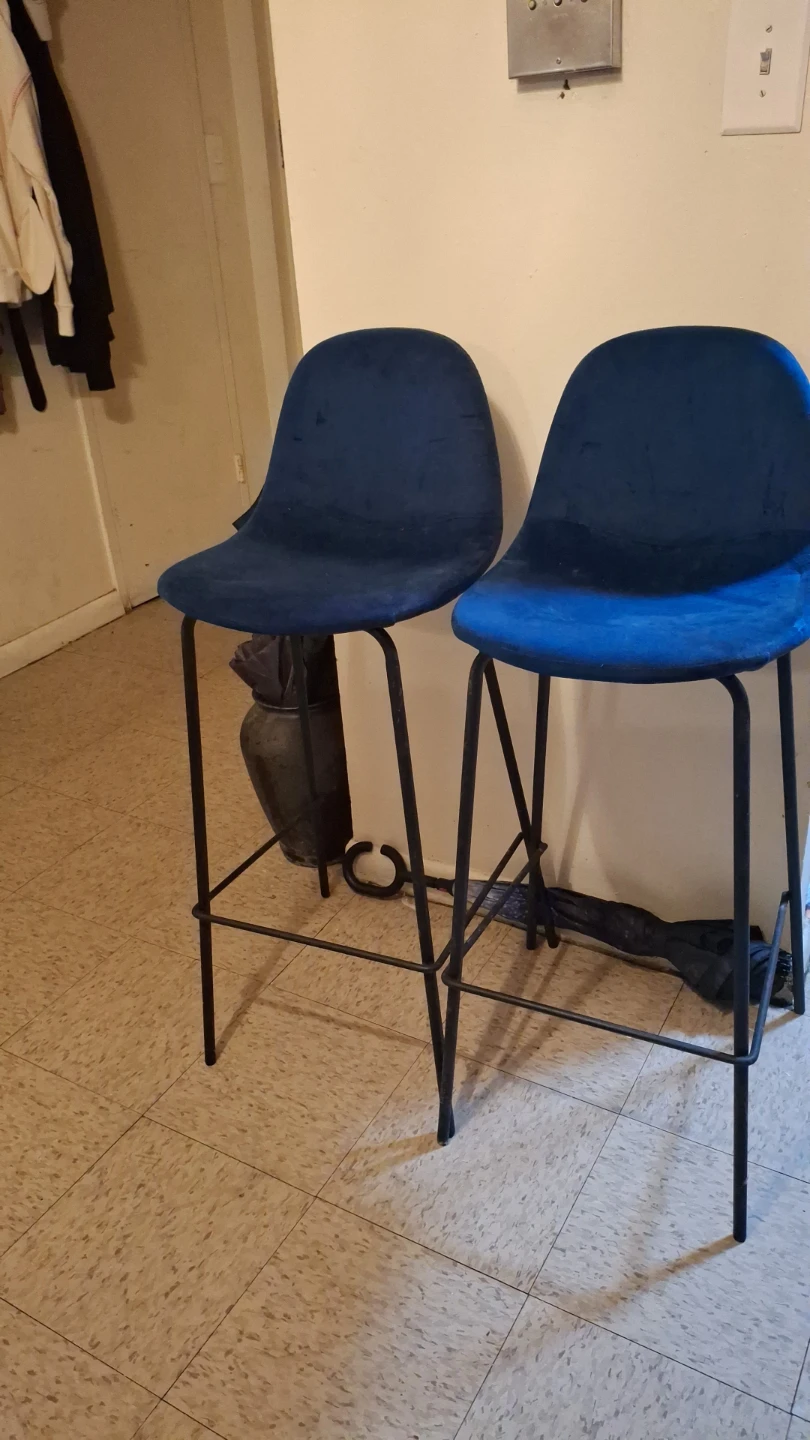 Set of 2 Blue Velvet Bar Stools - photo 2