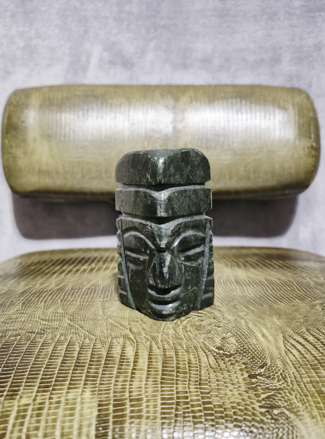 Green Serpentine Carved Maiyan Statue - photo 2