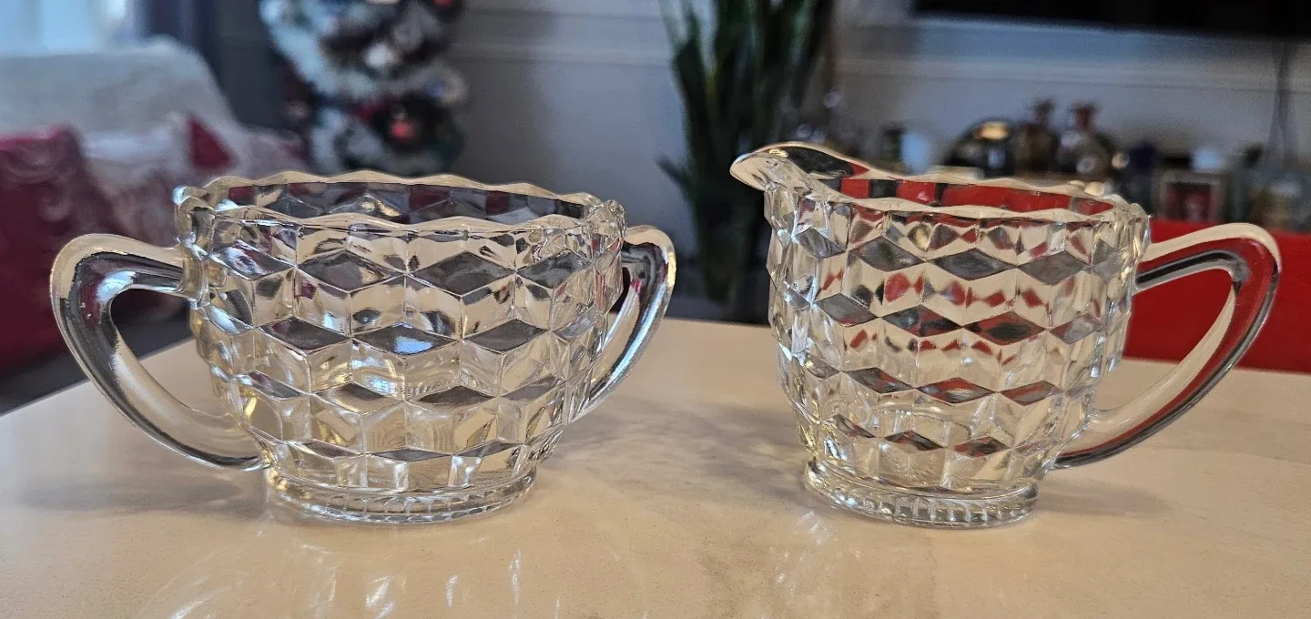 Vintage Clear Glass Creamer and Sugar Bowl Set