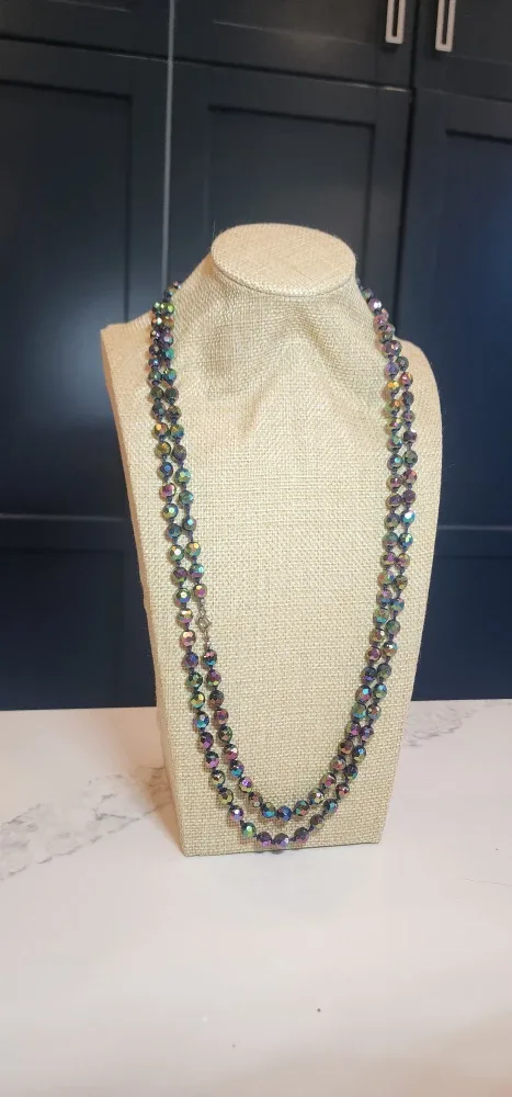 Vintage Carnival Glass Beaded Necklace – 53" Long