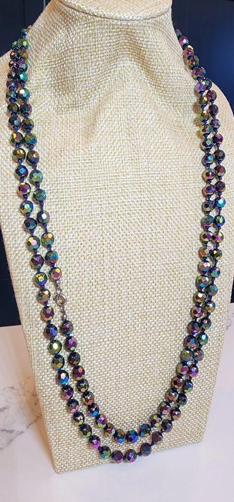 Vintage Carnival Glass Beaded Necklace – 53" Long - photo 2