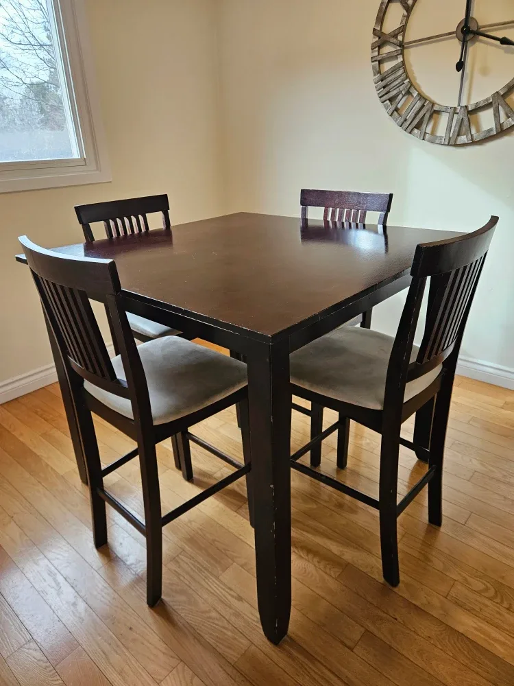 Dark Brown Square Dining Table with 4 Chairs