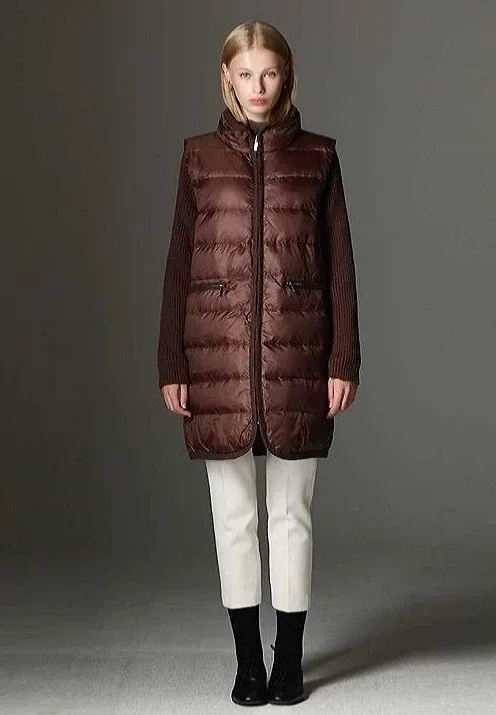 NWOT Women's Brown Puffer with Knit Sleeves