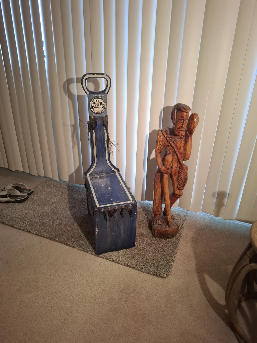 Hand Carved Wooden Chair & Statue - photo 3