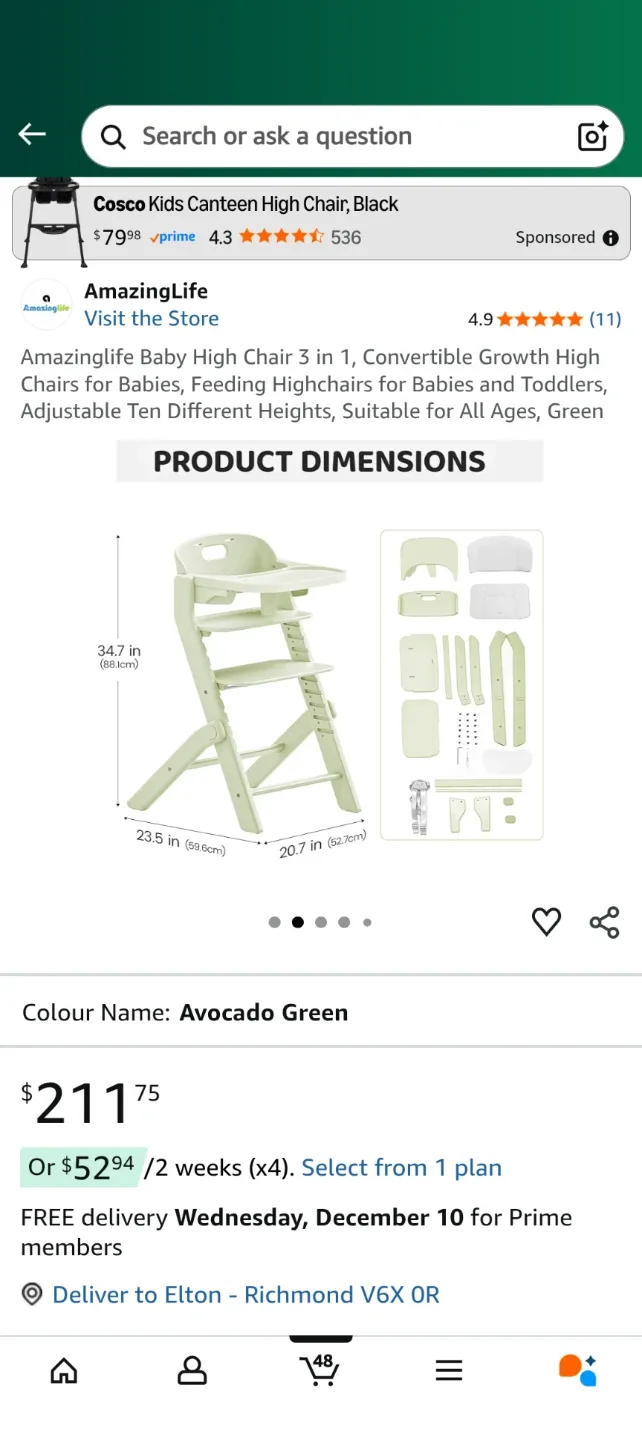 AmazingLife Baby High Chair - Avocado Green image indicator(2)