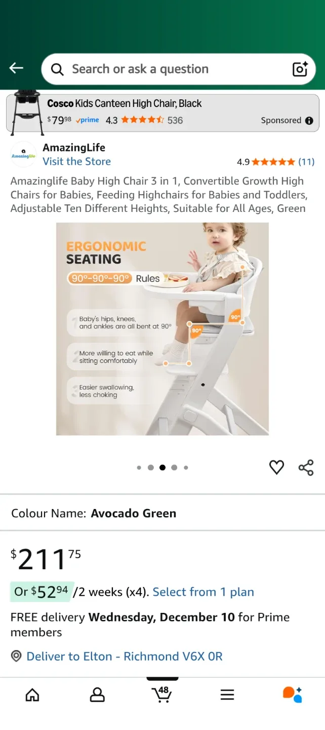 AmazingLife Baby High Chair - Avocado Green image indicator(4)