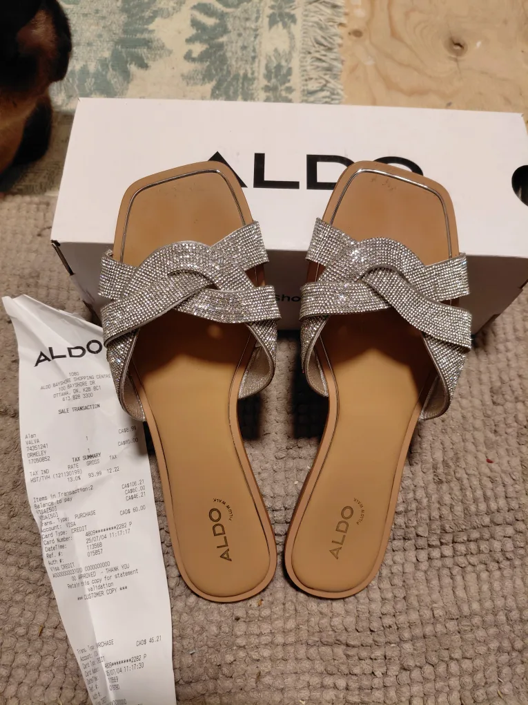 ALDO Silver Ormeley Sandals, Size 9
