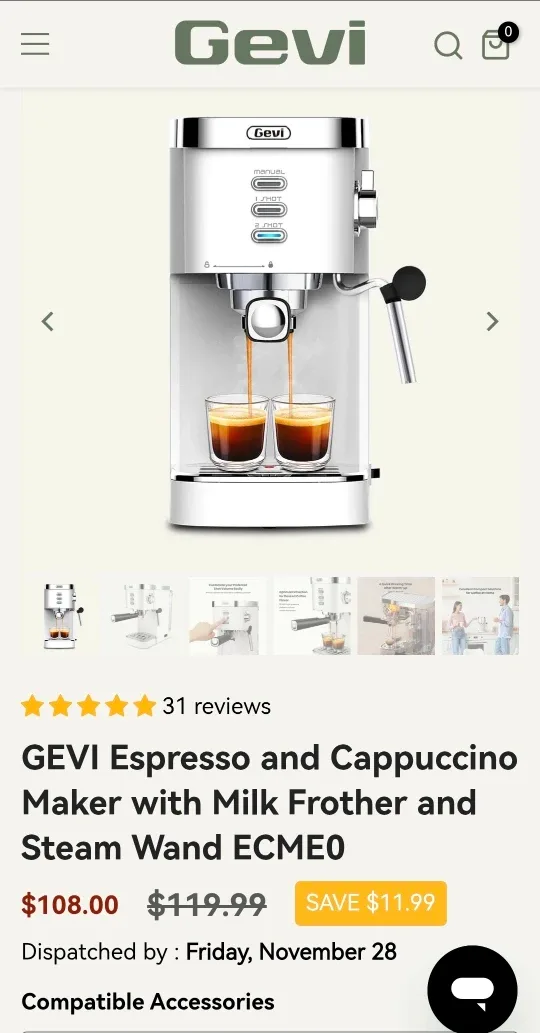 GEVI Espresso & Cappuccino Maker w/ Milk Frother
