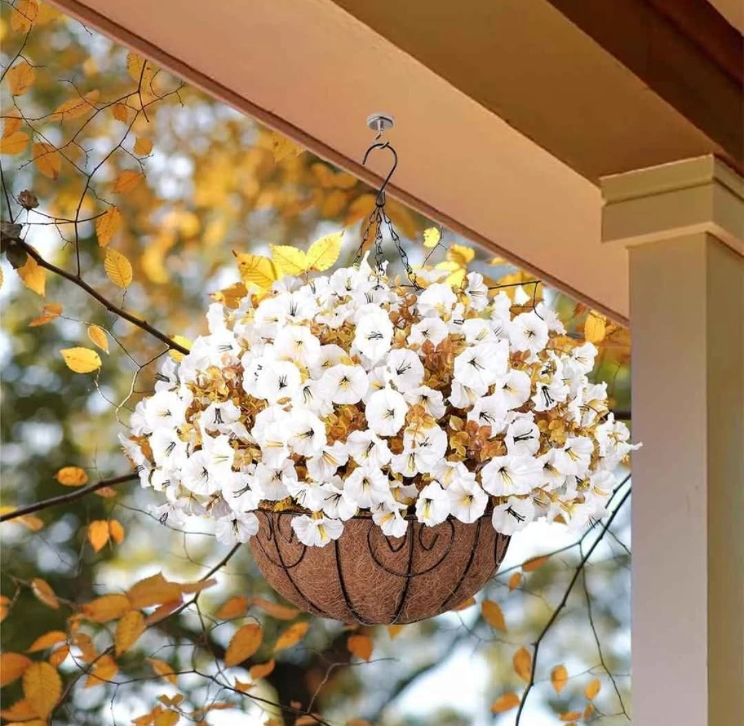 Hanging Flower Basket with Artificial Flowers