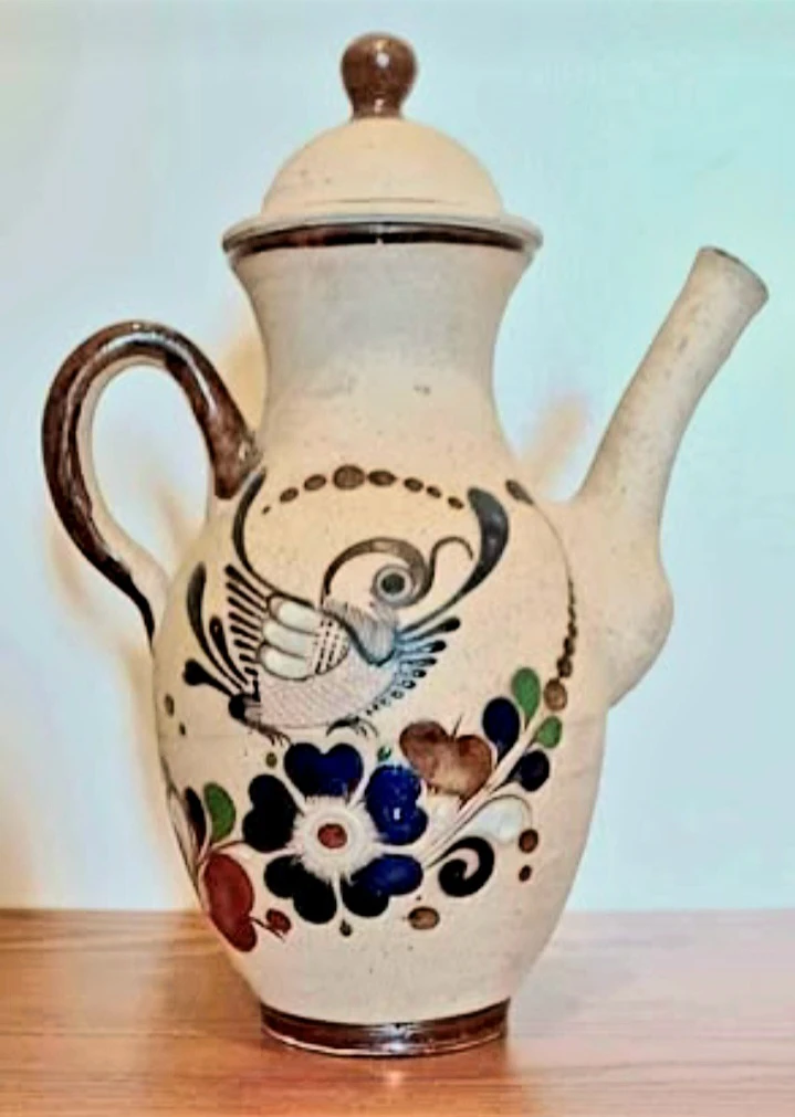 Unique Vintage Hand-Painted Mexican Pitcher with Lid