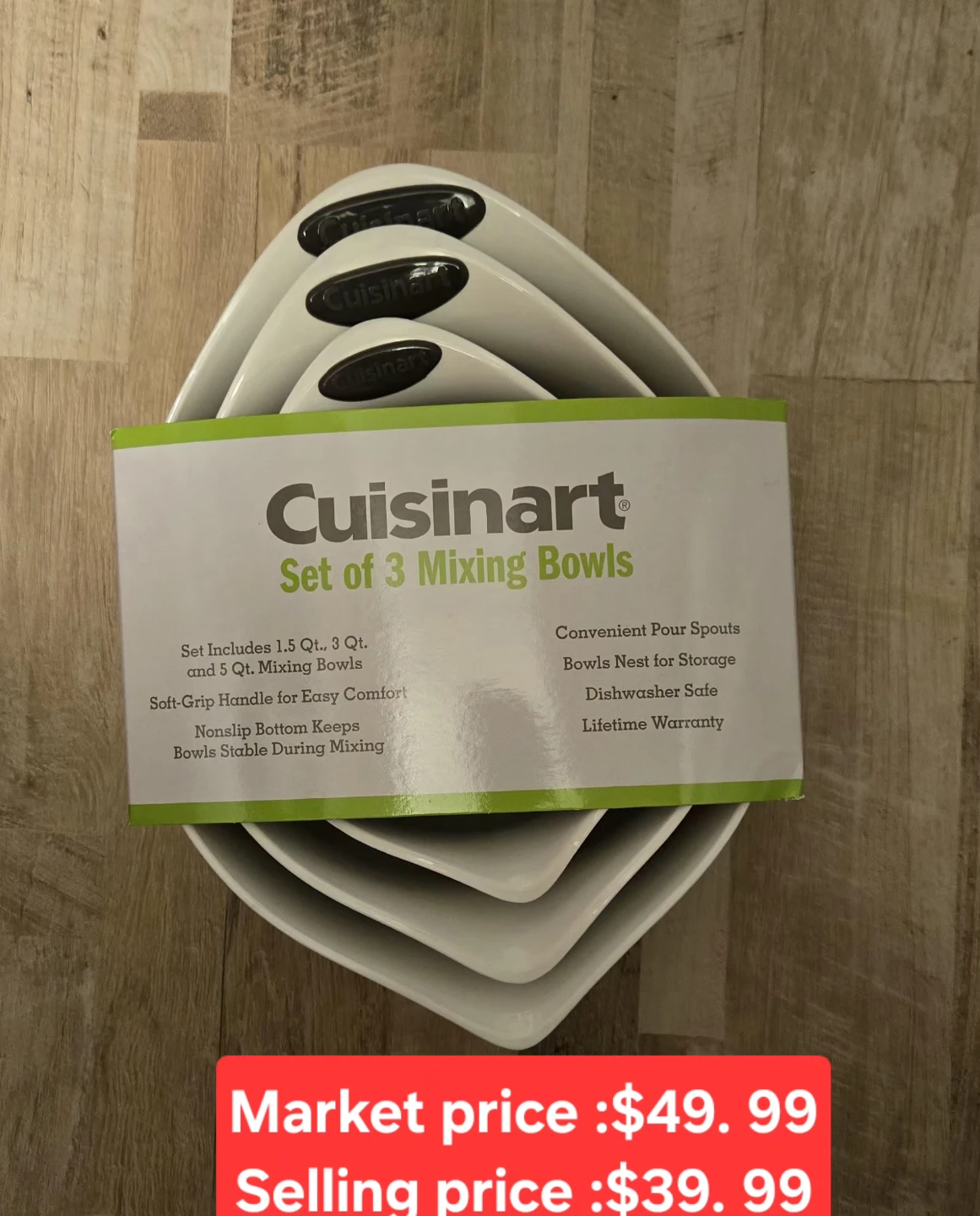 New Cuisinart Set of 3 Mixing Bowls