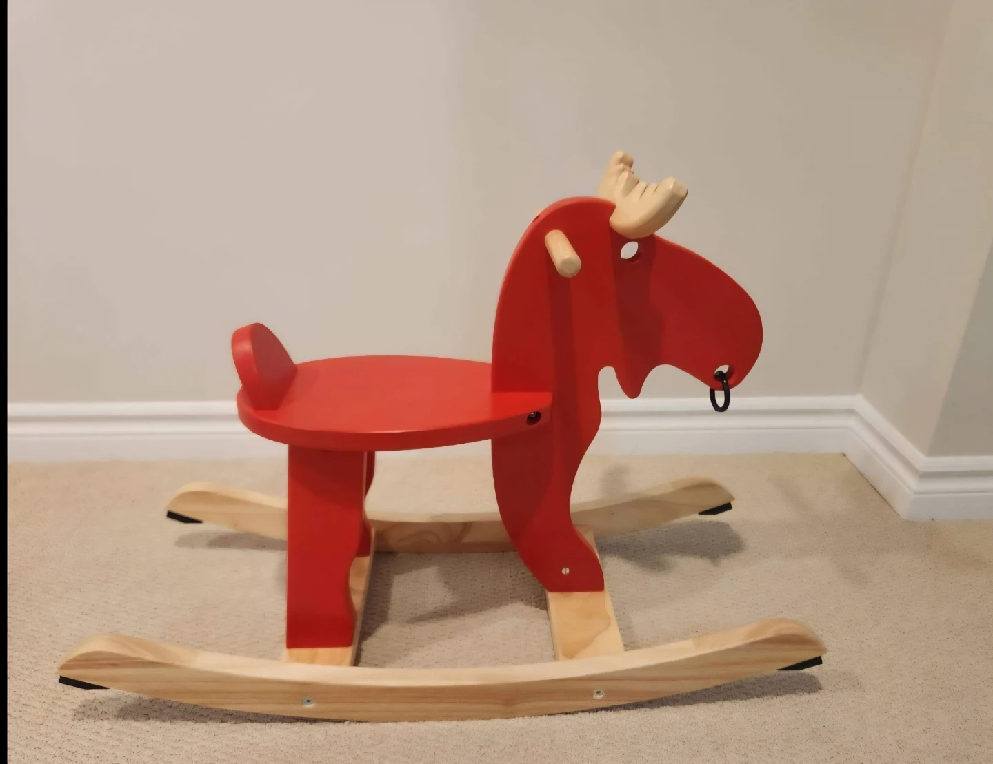 Red Wooden Rocking Moose New