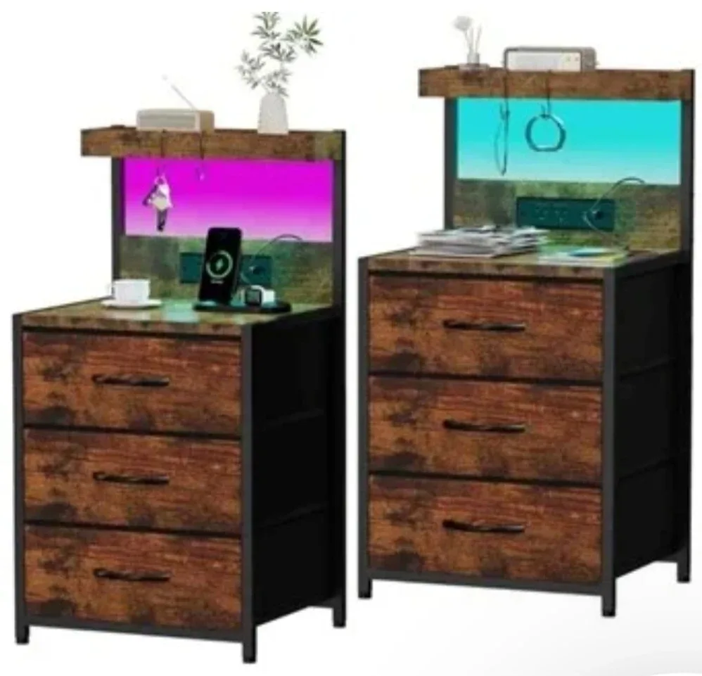 Nightstand with LED Light and Charging Station