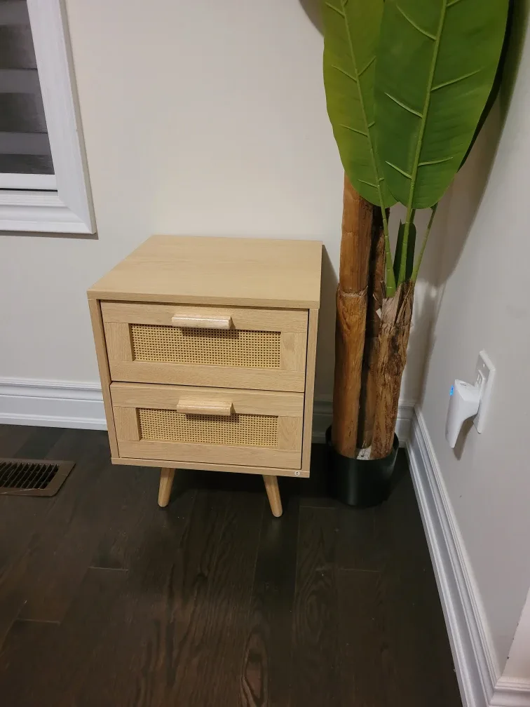 Rattan Nightstand with 2 Drawers - Light Wood