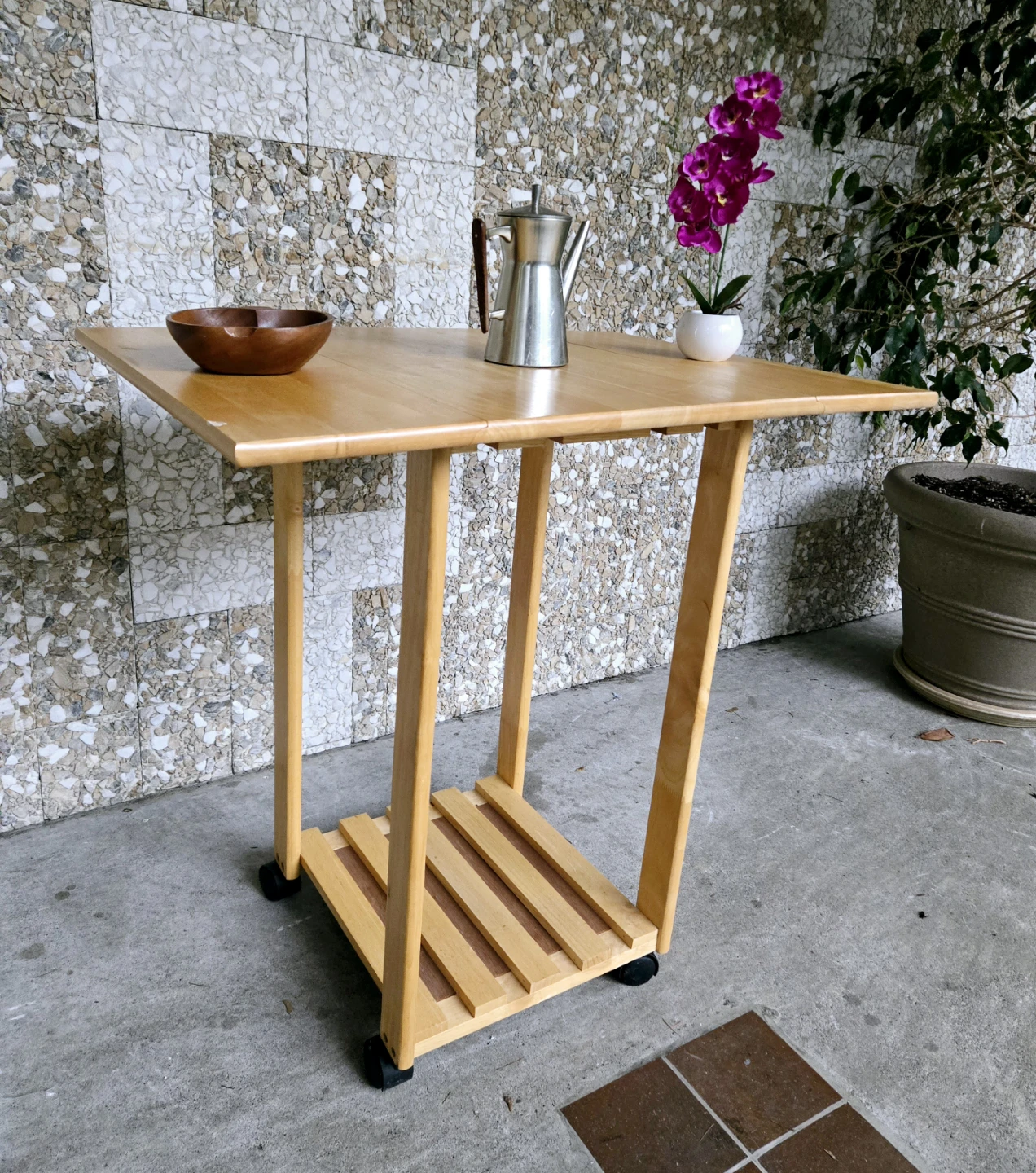 Solid Wood Drop Leaf Bar/Kitchen Island On Wheels