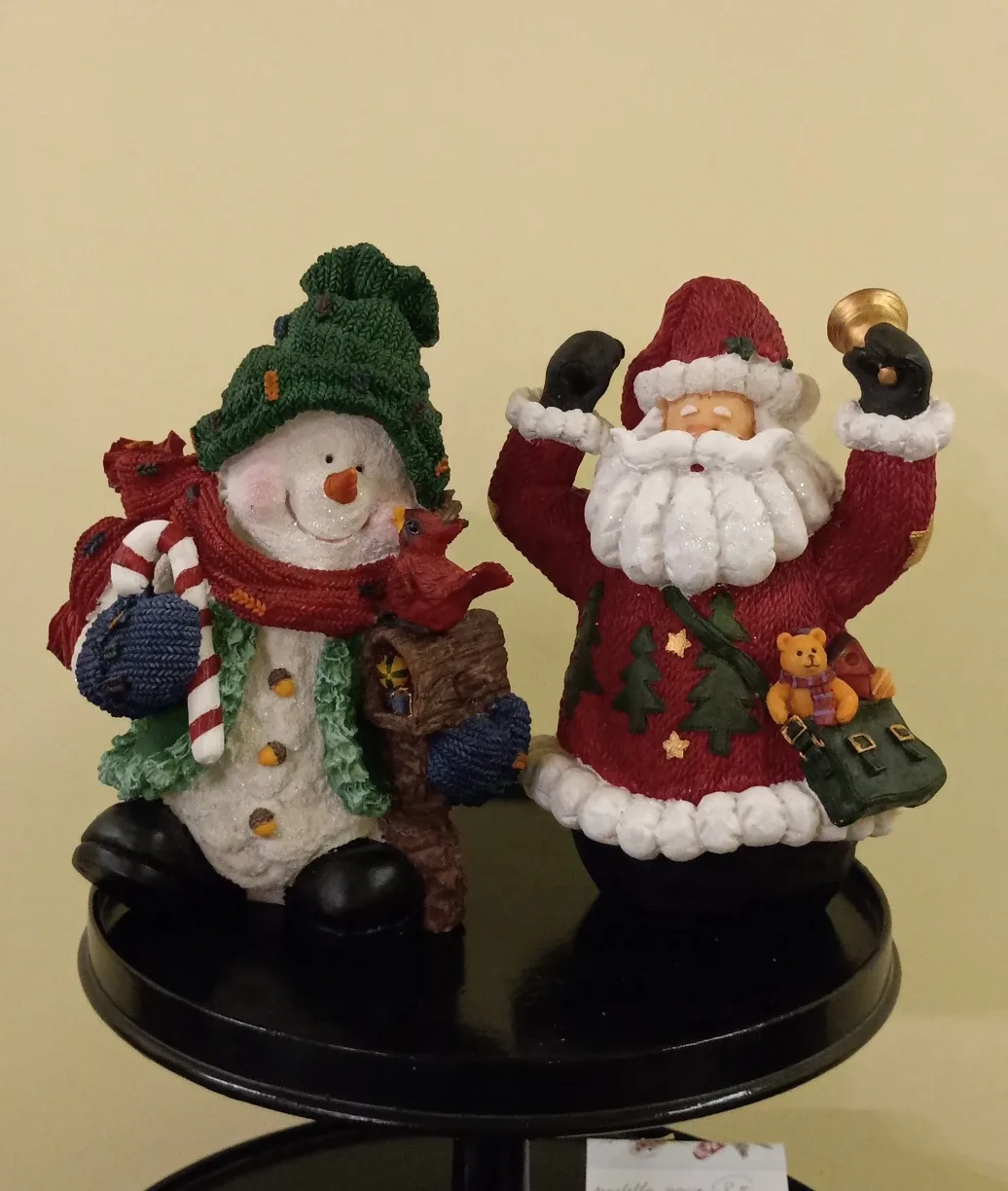 Santa and Snowman  resin figures