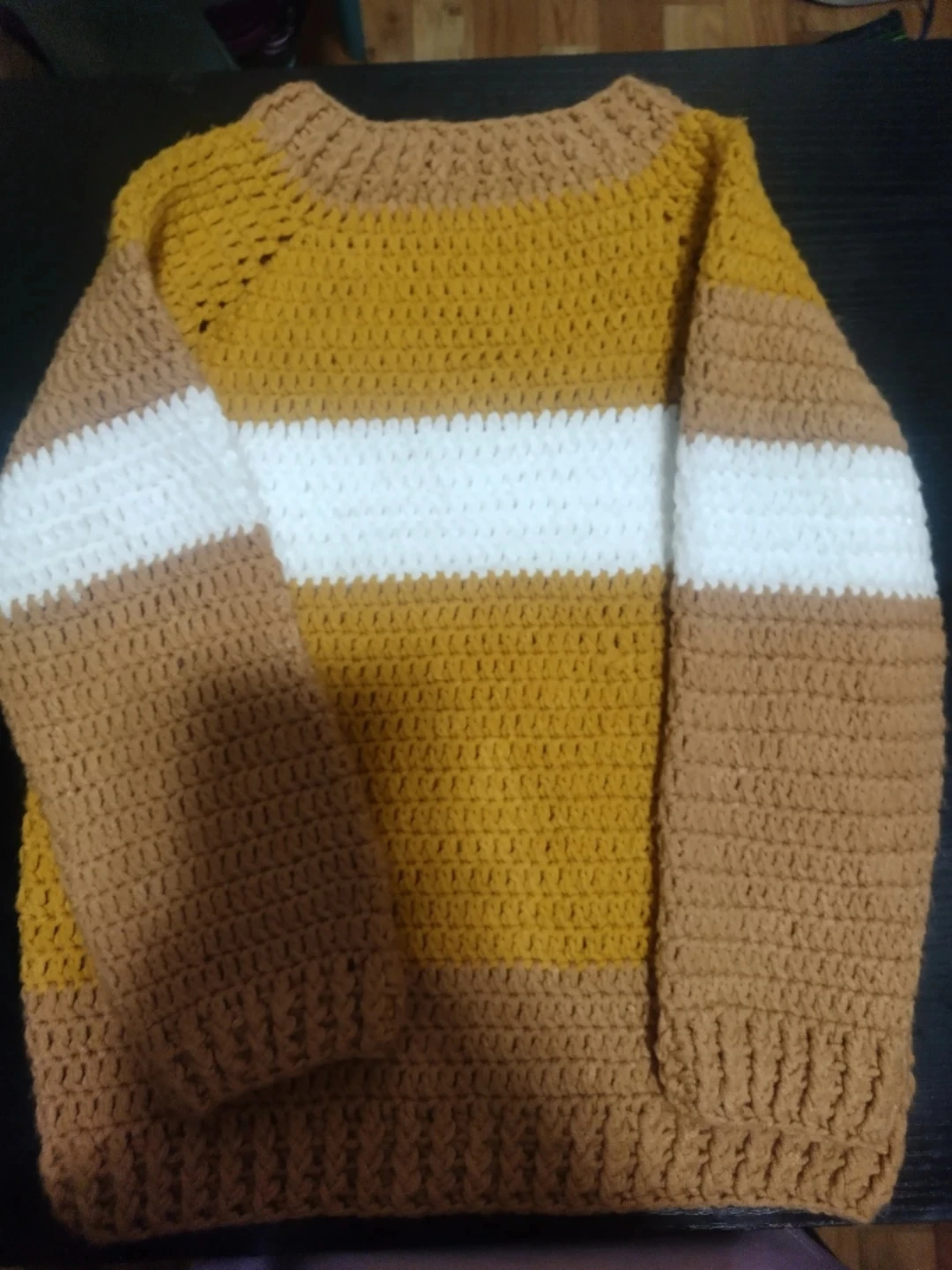 Handmade Crocheted Sweater - Brown, White, Yellow - photo 2
