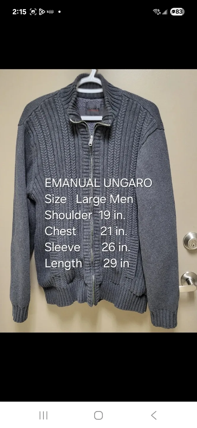 ​Emanuel Ungaro Men's L Full-Zip Cable Knit Cardigan Sweater