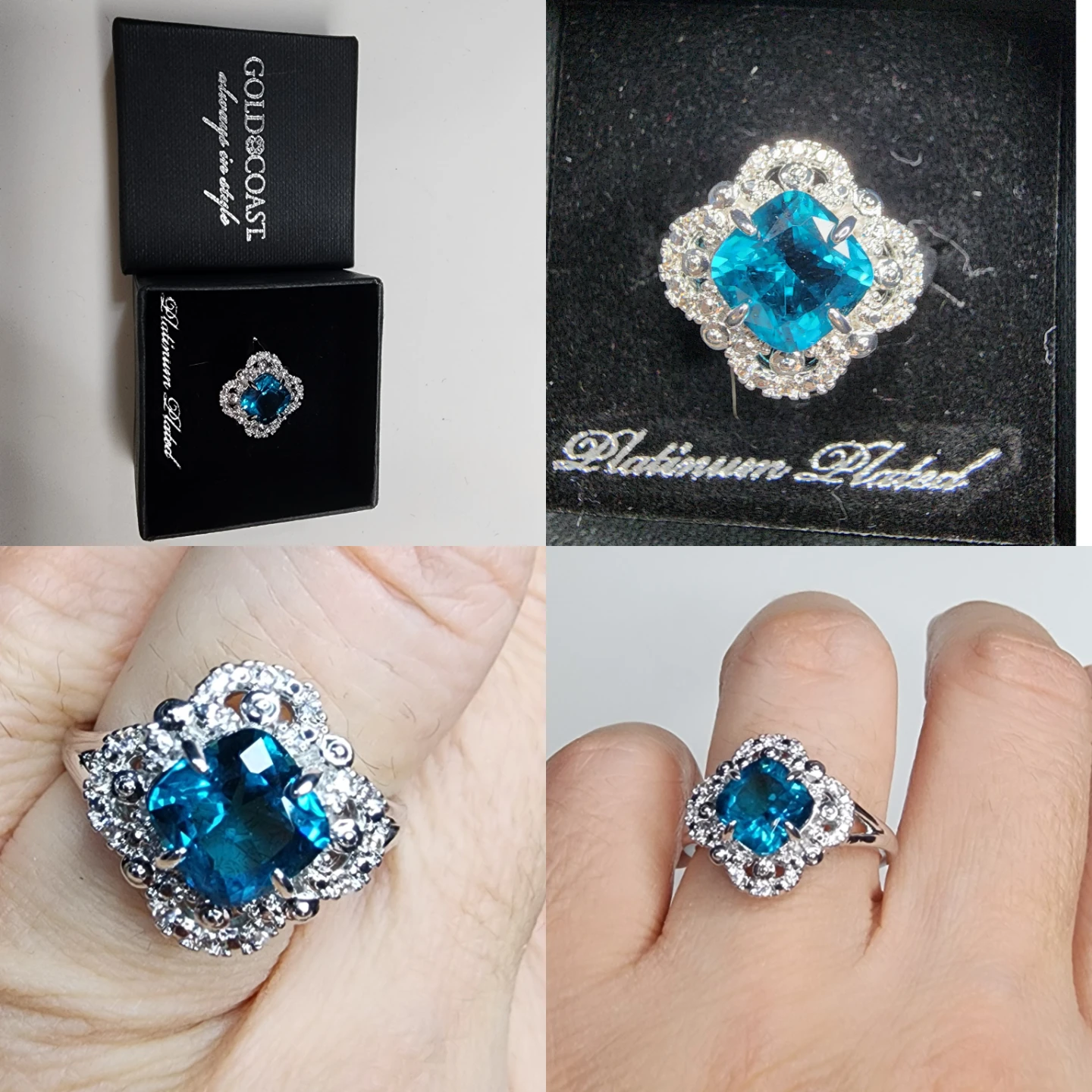 Gold Coast Platinum Plated Blue Stone Ring
