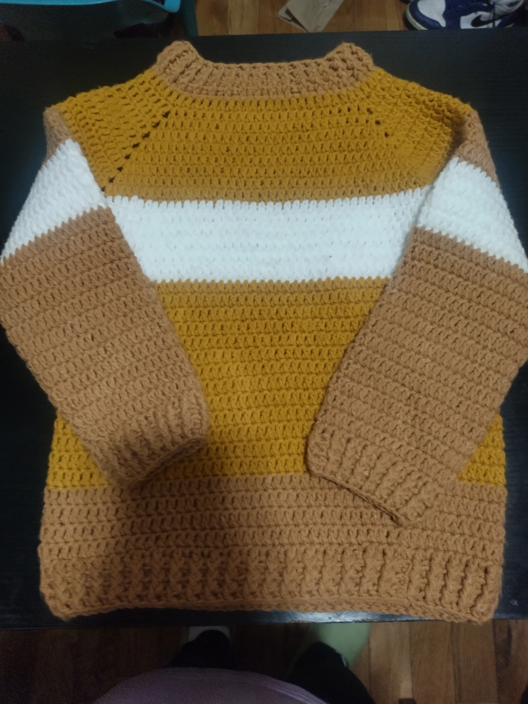 Handmade Crocheted Sweater - Brown, White, Yellow