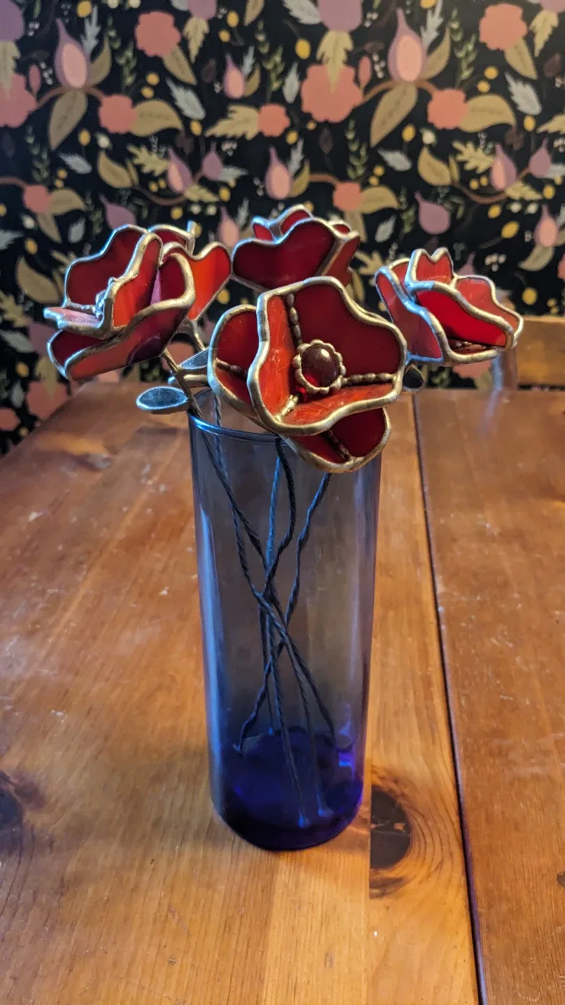 Stained Glass Red Poppy Flowers