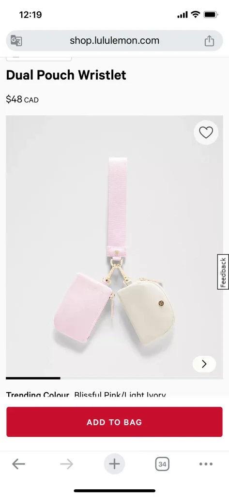 Lululemon Dual Pouch Wristlet - Blissful Pink/Light Ivory