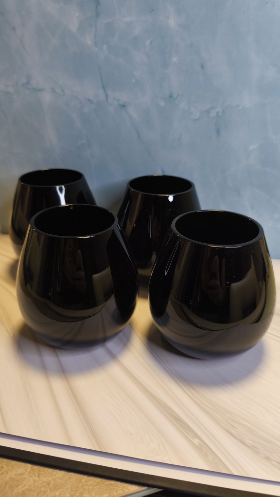 Artland Midnight Black Stemless Wine Glasses, Set of 4, 22 oz