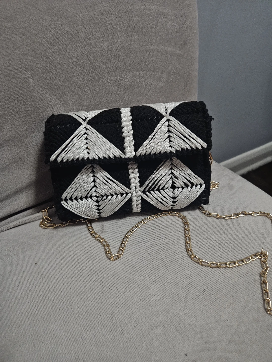 Handmade Black & White Crochet Bag