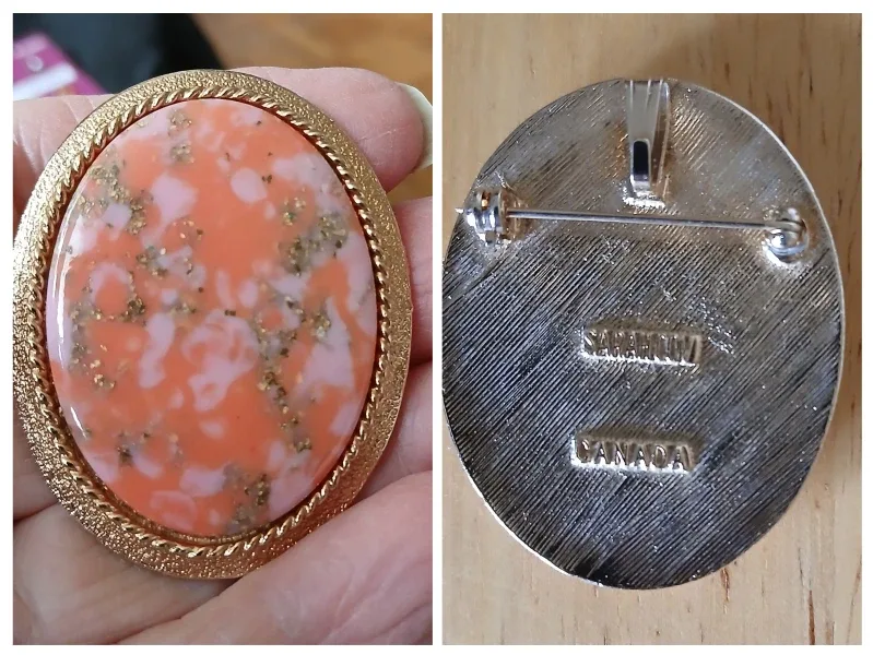 SarahCov Canada Brooch - Coral & Gold