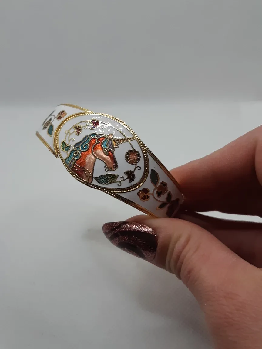 Vintage Unicorn Cloisonné Rare Multicolor Enamel Bracelet